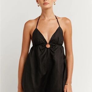 DISSH Ellen Black Halter Linen Tank Top